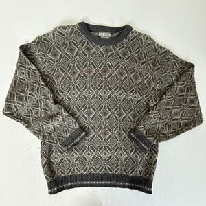 Cortina Italia Men’s M Geometric Knit Crewneck Sweater Wool Blend Made Italy